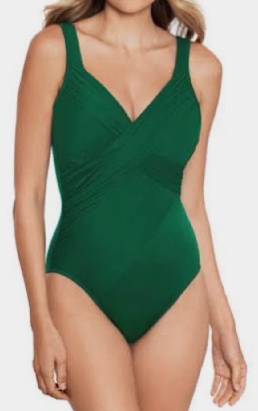 Miraclesuit Revele One Piece Swimsuit Green V-Neck Size 14 NWT